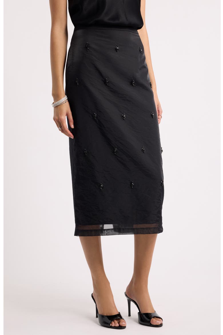 Embellished Column Midi Skirt, Main, color, BLACK