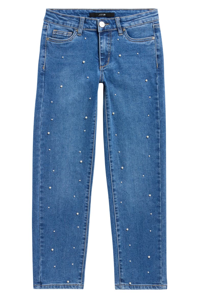 Kids' Sadie Faux Pearl Straight Leg Jeans, Main, color, MEDIUM WASH