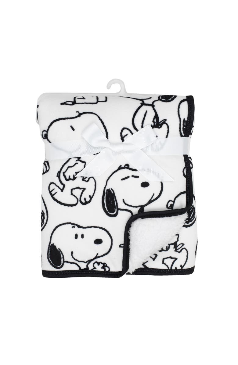 Lambs & Ivy Classic Snoopy Minky and Faux Shearling Baby Blanket, Alternate, color, White