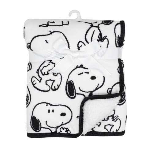 Lambs & Ivy Classic Snoopy Minky And Faux Shearling Baby Blanket In White
