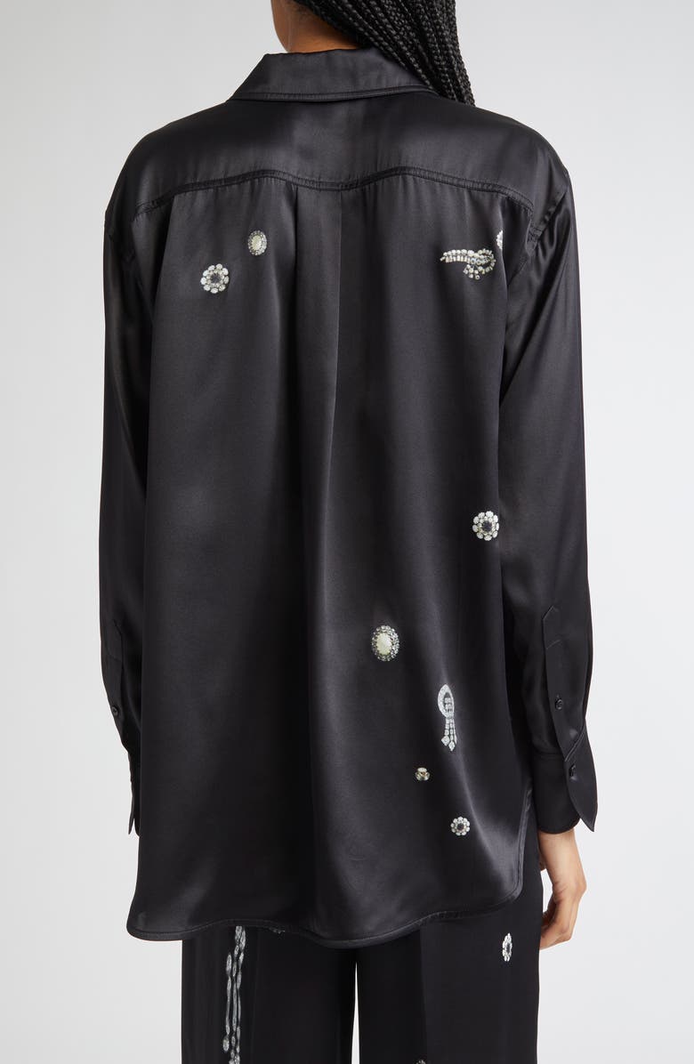 Victoria Beckham Crystal Print Silk Pajama Shirt, Alternate, color, Black