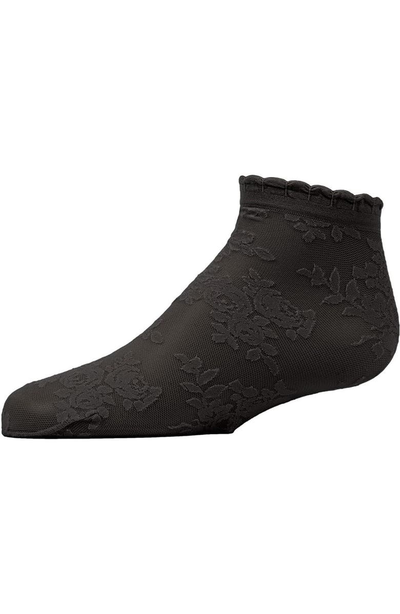 MeMoi Botanic Sheer Floral Anklet Socks, Main, color, Black