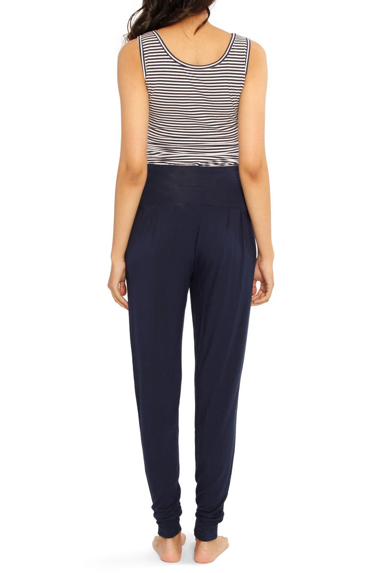 Maternity/Nursing Cardigan, Tank & Pants Set, Alternate, color, NAVY