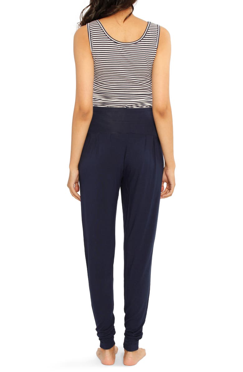 Angel Maternity Maternity/Nursing Cardigan, Tank & Pants Set, Alternate, color, Navy