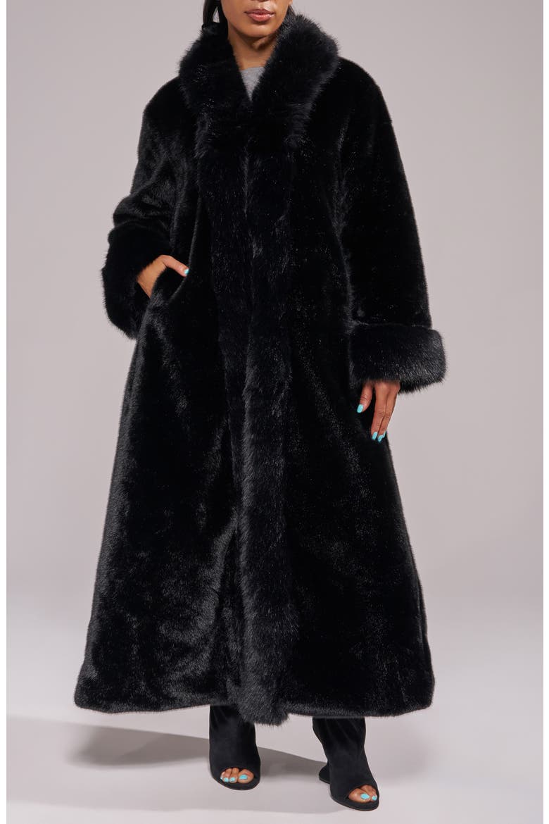 Josefina Faux Fur Trench Coat, Main, color, BLACK