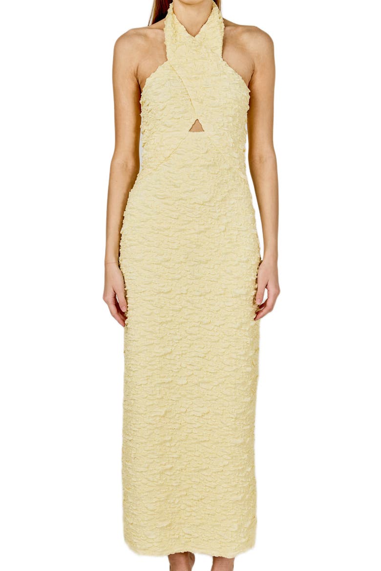 Crossover Neck Halter Dress, Alternate, color, BUTTER YELLOW