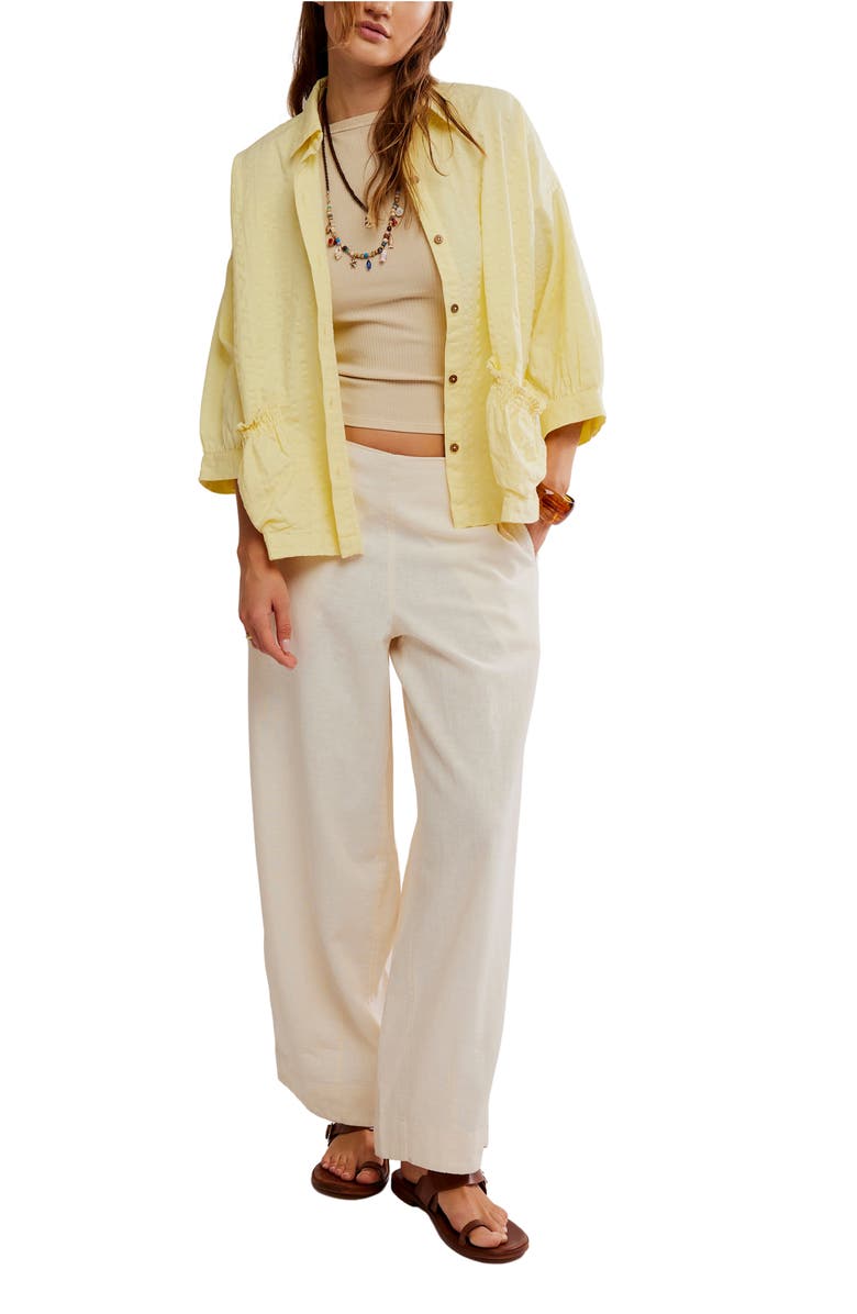 Free People Just Like Me Relaxed Fit Cotton Seersucker Button-Up Shirt, Alternate, color, Banana Cream