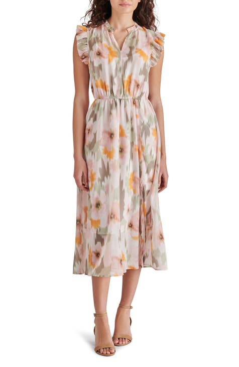 Allegra Blurred Floral Ruffle Midi Dress