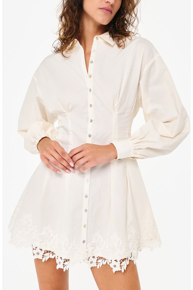 Kimiko Lace Detail Long Sleeve Cotton Mini Shirtdress, Alternate, color, MACADAMIA