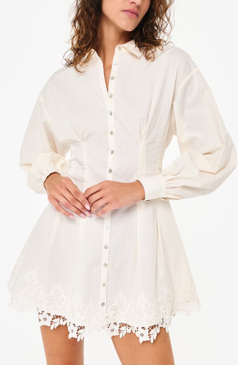 CAMI NYC Kimiko Lace Detail Long Sleeve Cotton Mini Shirtdress, Alternate, color,