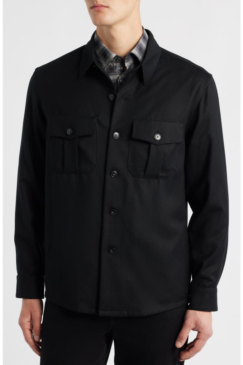 Regular Fit Wool Flannel Overshirt, Alternate, color, BLACK