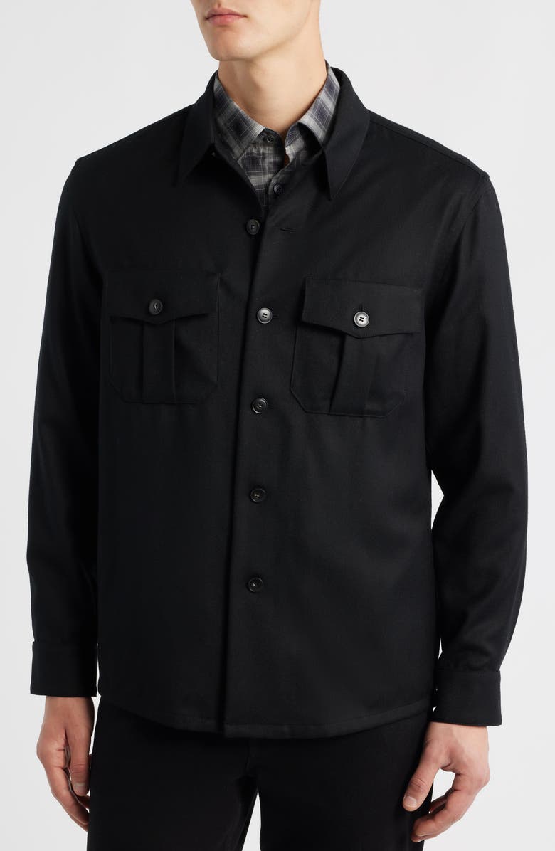 Canali Regular Fit Wool Flannel Overshirt, Alternate, color, Black