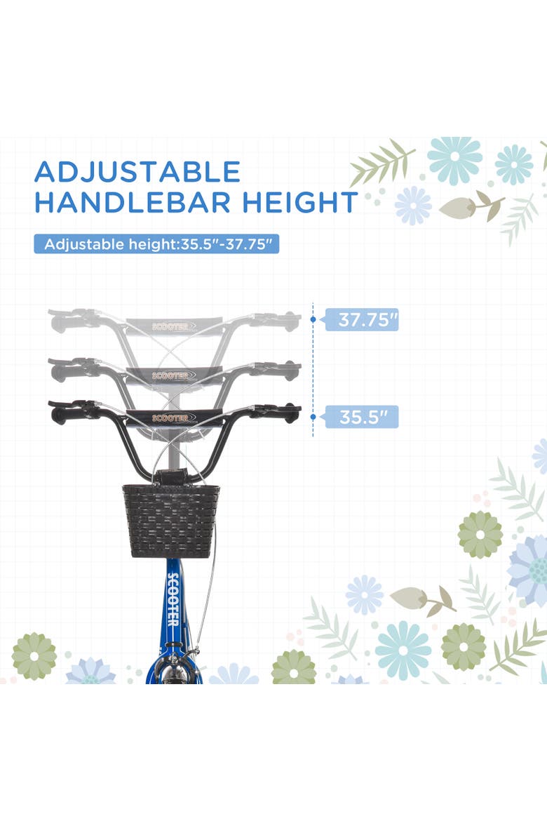Youth Kick Scooter with Adjustable Handlebars, Double Brakes, Tires, Basket, Cupholder, Alternate, color, Blue