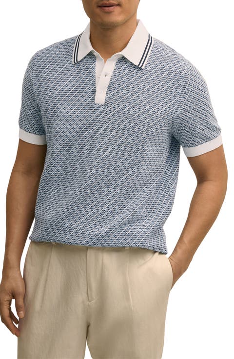 Geometric Textured Cotton Polo Sweater