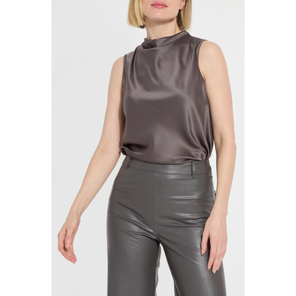 Lyssé Justine Satin Draped Mock Neck Top In Gray Ash In Gray