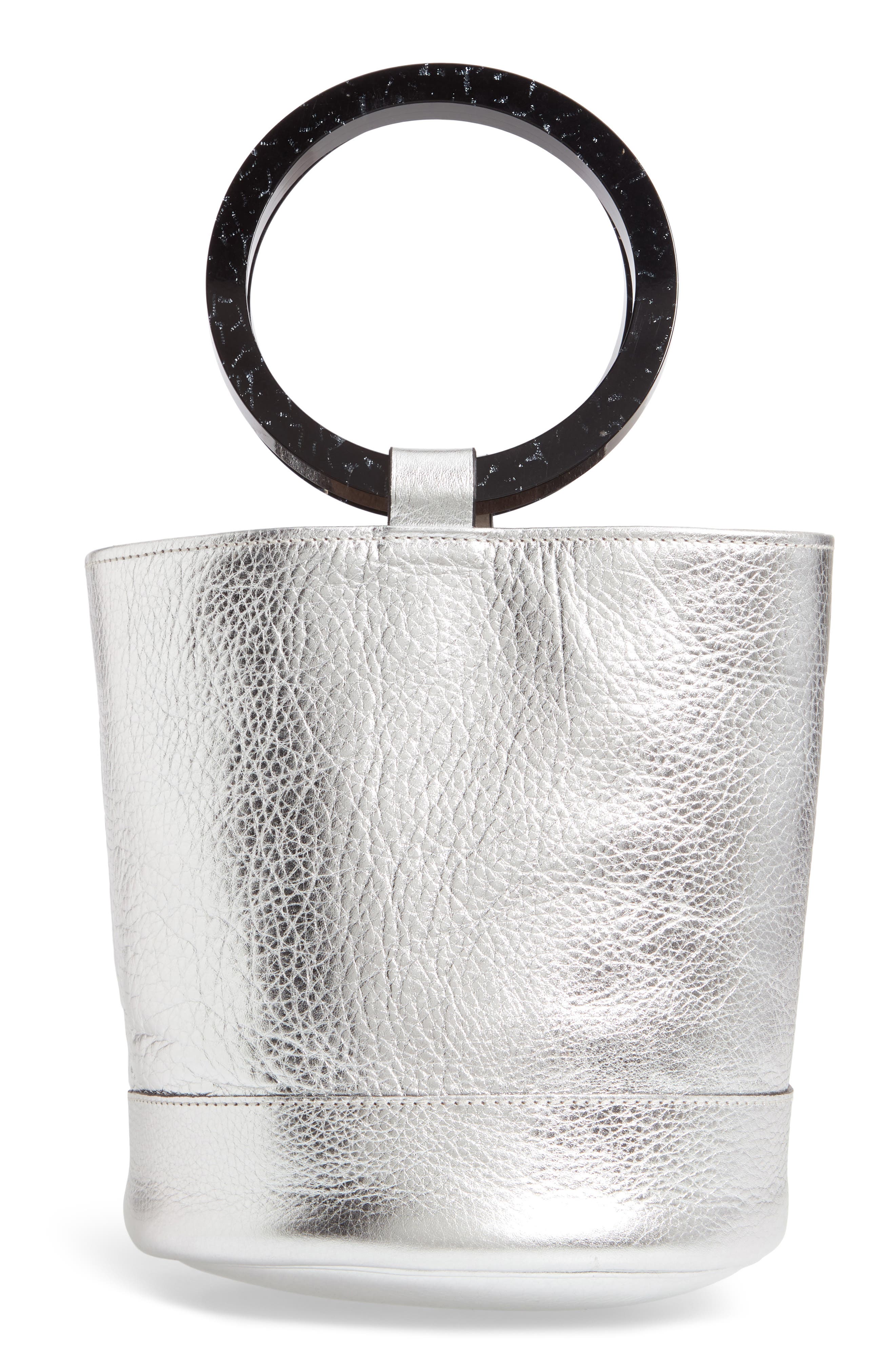 Bonsai 20 Pebbled Leather Bucket Bag, Alternate, color, SILVER