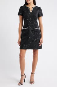 Eliza J Crystal Trim Sequin Cocktail Dress
