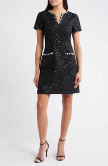 Eliza J Crystal Trim Sequin Cocktail Dress