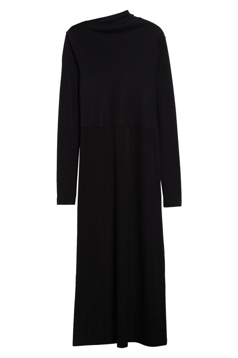 Draped Long Sleeve Jersey Dress, Alternate, color, BLACK