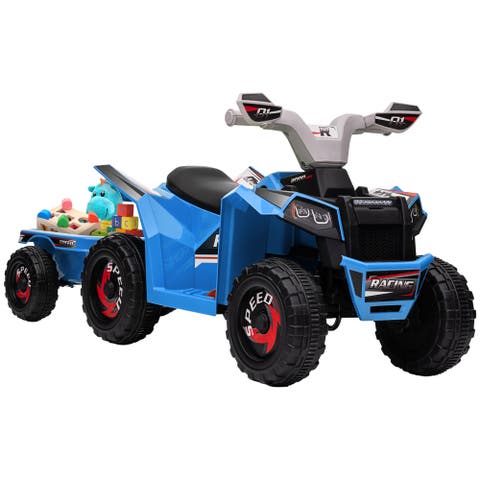 6V Kids ATV Quad with Back Trailer, Forward/Backward Function