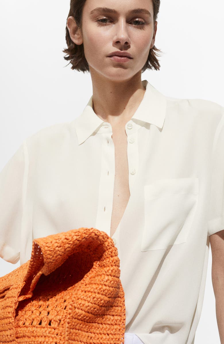 MANGO Woven Short Sleeve Button-Up Shirt, Alternate, color, Off White