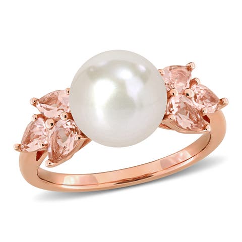Cultured Pearl & Morganite Cocktail Ring 14k