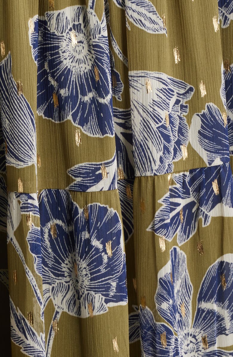 Anne Klein Sleeveless Metallic Floral Print Shirtdress, Alternate, color, Hunter Olive Multi