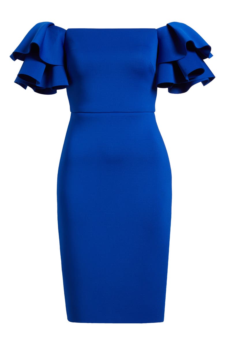 Eliza J Ruffled Off-the-Shoulder Cocktail Dress, Alternate, color, Cobalt