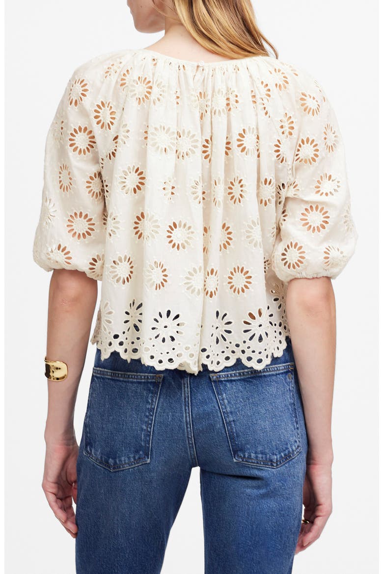 Embroidered Shirred Puff Sleeve Top, Alternate, color, FLORAL EYELET