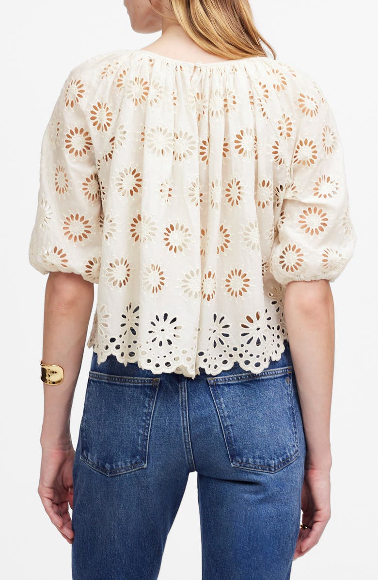 Madewell Embroidered Shirred Puff Sleeve Top, Alternate, color, Floral Eyelet
