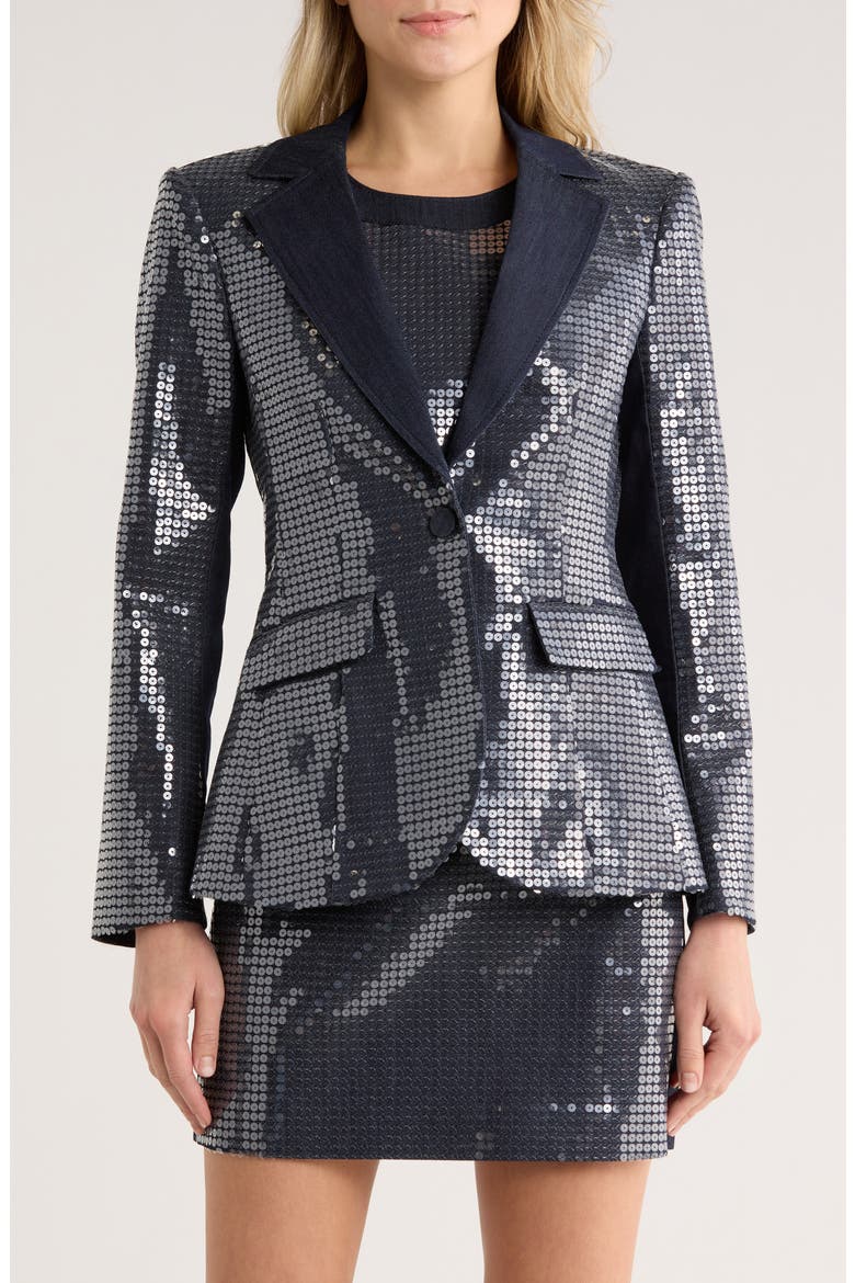 Skyla Sequin Jacket, Main, color, INDIGO/ CLEAR