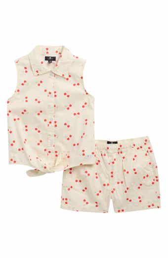 7 For All Mankind Kids' Cherry Print Sleeveless Button-Up & Shorts Set