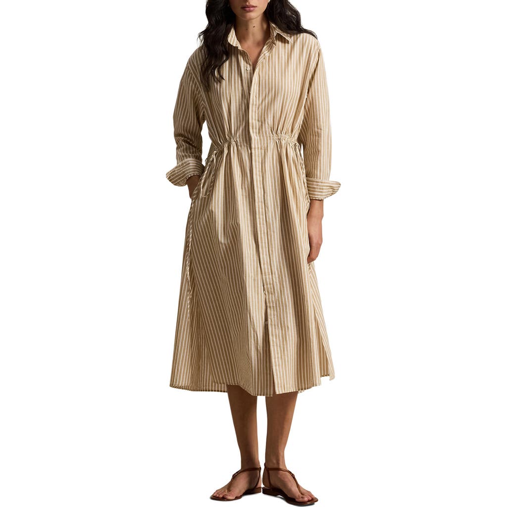 Polo Ralph Lauren Long Sleeve Stripe Shirtdress In Neutral
