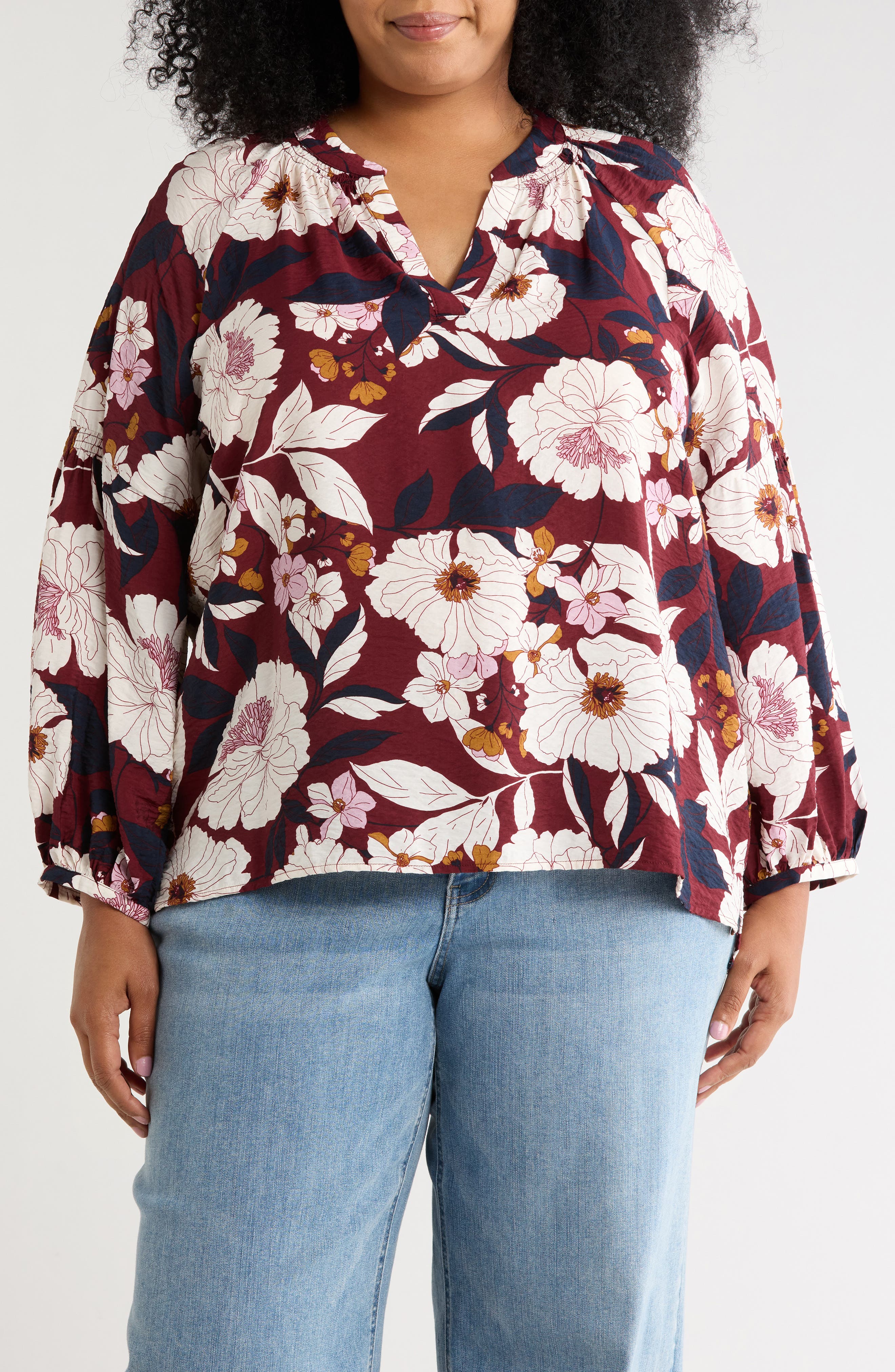 Floral Long Sleeve Popover Top