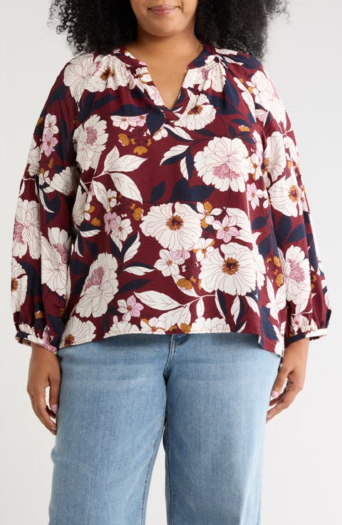 Floral Long Sleeve Popover Top