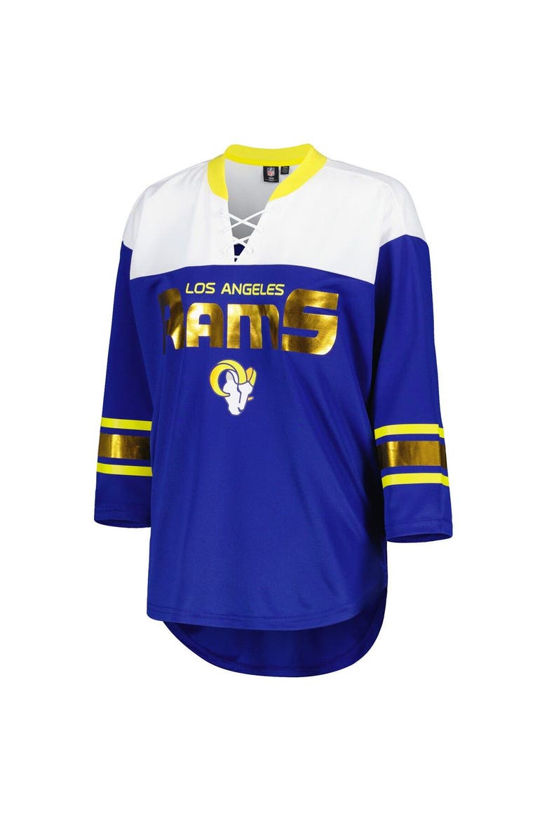 Women's G-III 4Her by Carl Banks Royal/White Los Angeles Rams Double Team 3/4-Sleeve Lace-Up T-Shirt, Alternate, color, Royal