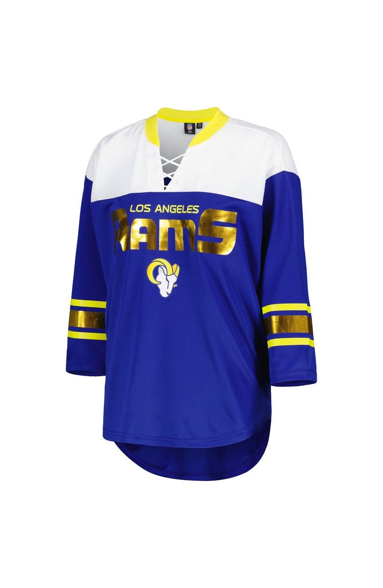 G-III 4HER BY CARL BANKS Women's G-III 4Her by Carl Banks Royal/White Los Angeles Rams Double Team 3/4-Sleeve Lace-Up T-Shirt, Alternate, color, Royal