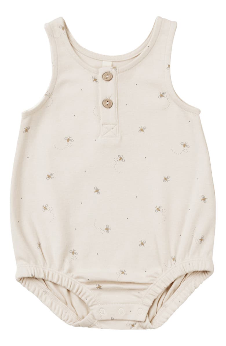 QUINCY MAE Bee Print Organic Cotton Henley Romper, Main, color, 
