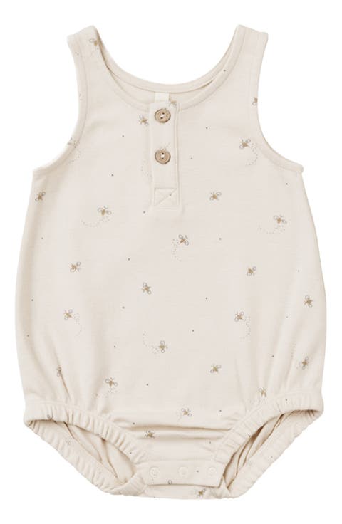 Bee Print Organic Cotton Henley Romper (Baby)