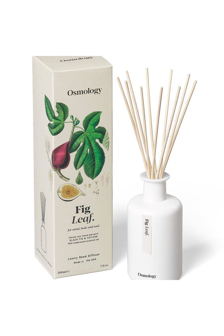 Fig Leaf Reed Diffuser - Black Fig Vetiver and Cedarwood, Main, color, white