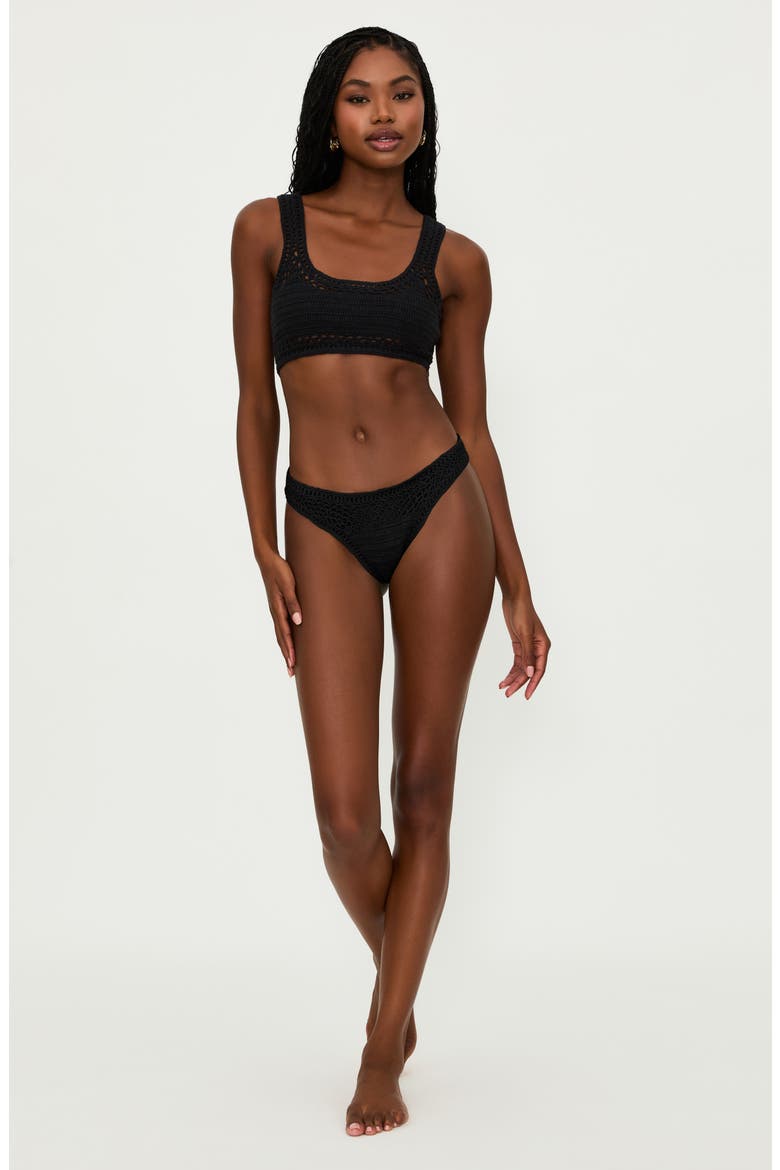 Kaylin High Cut Crochet Bikini Bottoms, Alternate, color, BLACK