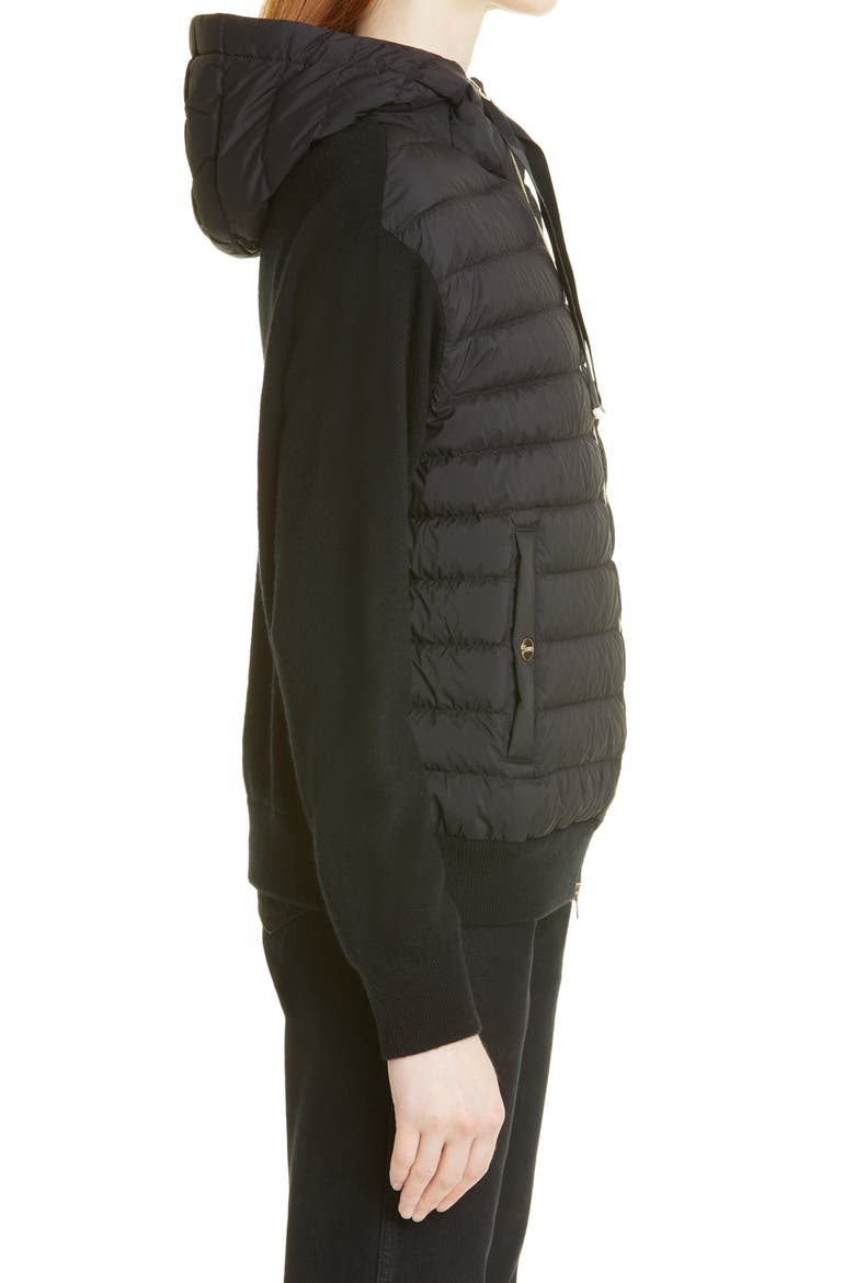 Knit Sleeves Hooded Down Puffer Jacket, Alternate, color, BLACK