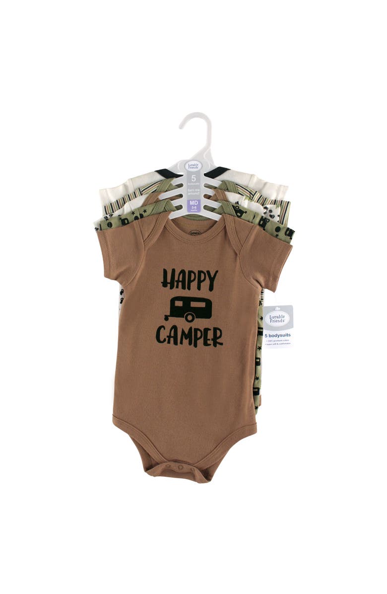 Luvable Friends Essential 5-Piece Bodysuit Set, Alternate, color, Happy Camper