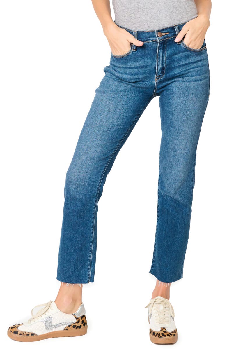 GIBSONLOOK Essential High Waist Raw Hem Crop Jeans, Main, color, Medium Blue