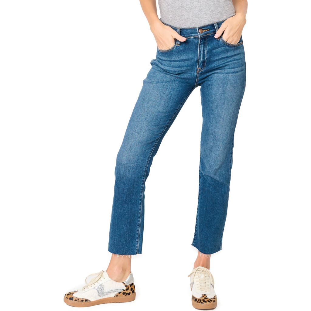 Gibsonlook Essential High Waist Raw Hem Crop Jeans In Medium Blue