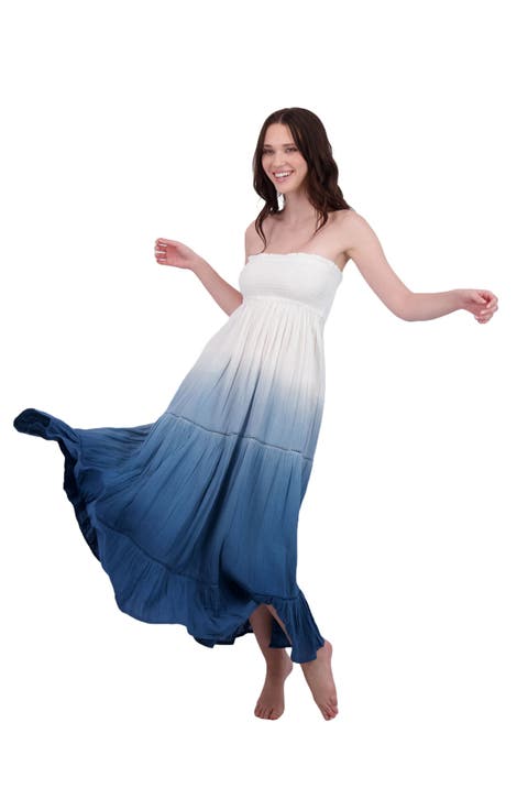 Fati Women's Strapless Maxi Dress Blue Ombre
