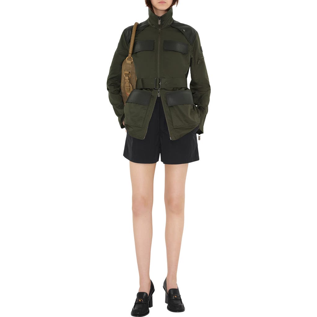Burberry Leather Trim Nylon Blend Field Jacket In Gray