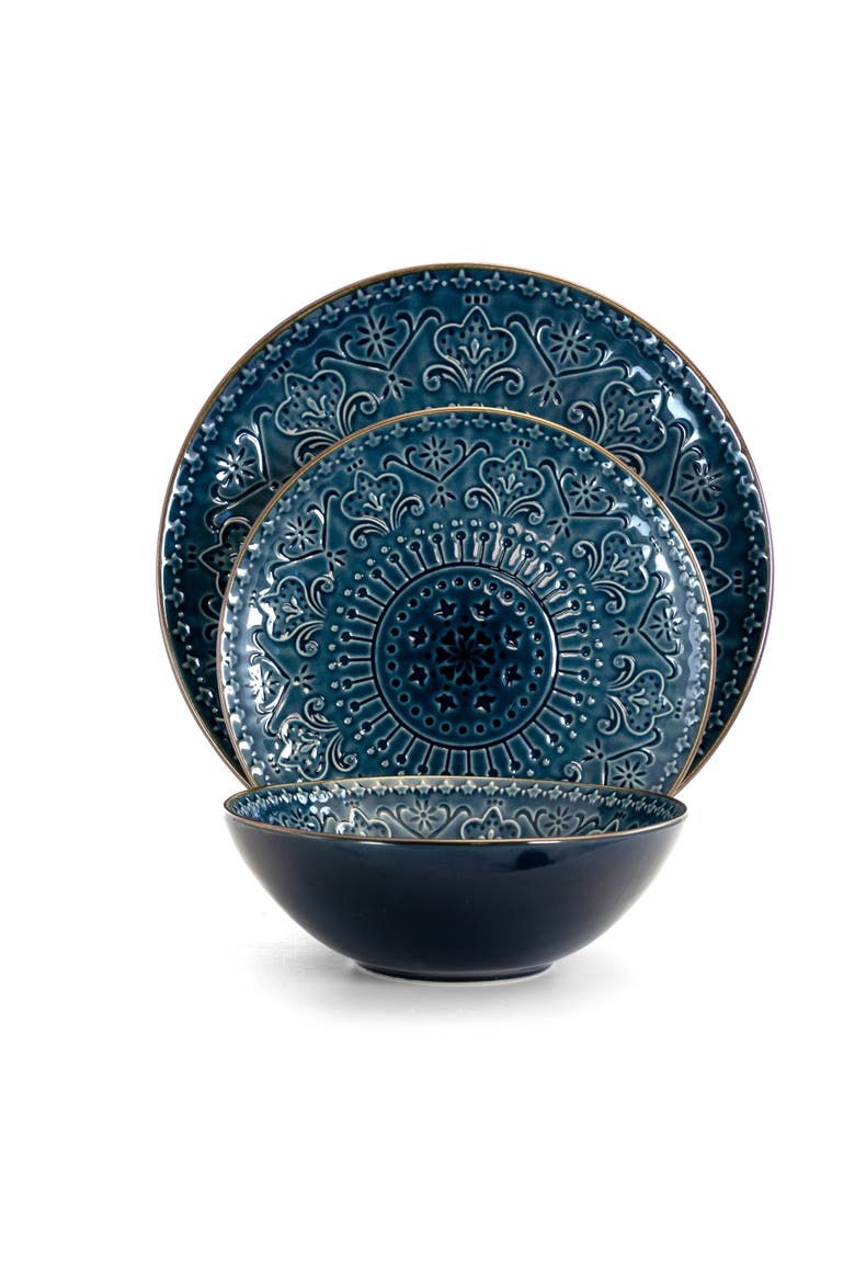 Deep Sea Mozaic 16 Piece Stoneware Dinnerware, Alternate, color, Blue