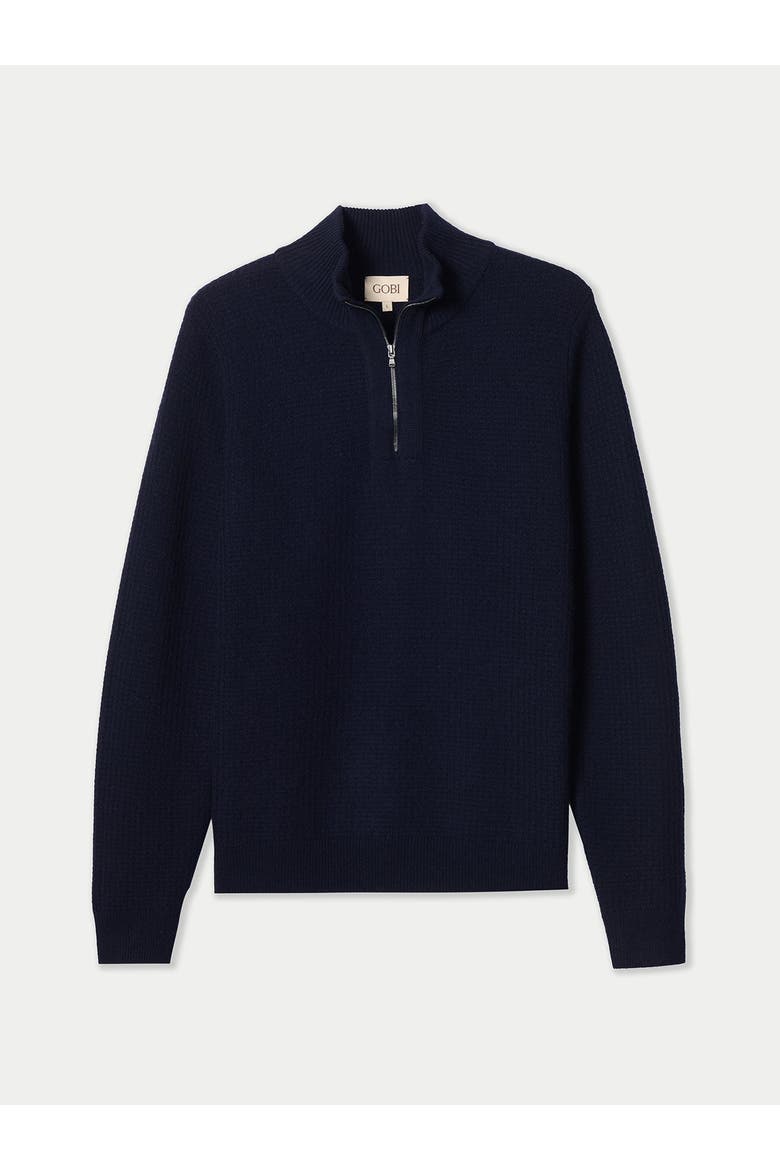 Men's Cashmere Waffle Knit Half-Zip Sweater, Main, color, navy blazer