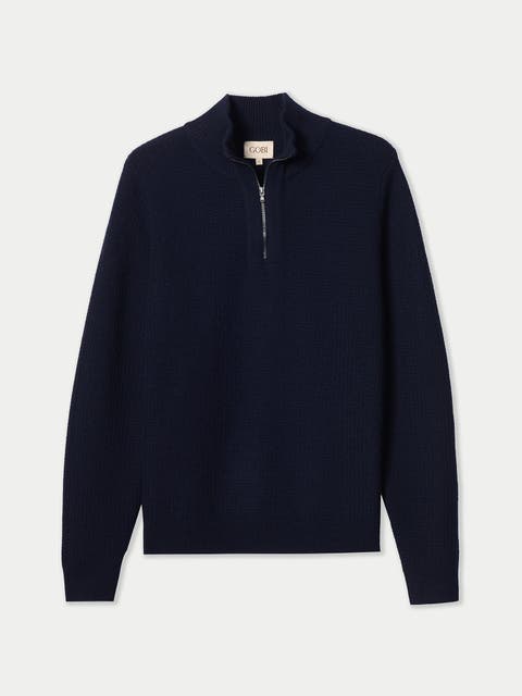 Men's Cashmere Waffle Knit Half-Zip Sweater